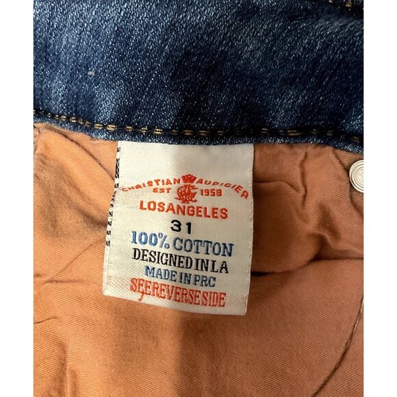 CHRISTIAN AUDIGIER LOW RISE BOOTCUT JEANS SZ 31 BLUE EMBROIDERED RHINESTONE WOME - Picture 7 of 7